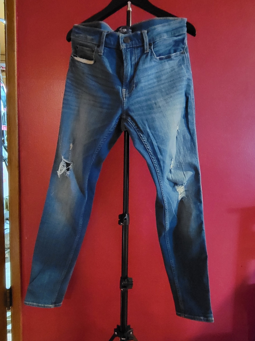 Hollister Men's Blue Distressed SUPER Skinny Fit Jeans